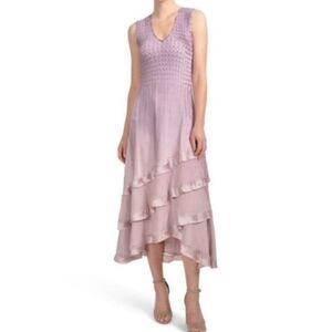 KOMAROV Charmeuse & Chiffon Tiered Hem Dress
